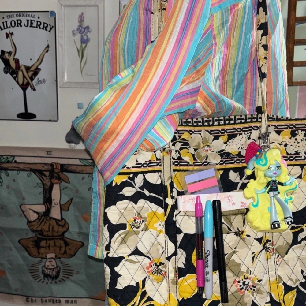 Vera Bradley Yellow and Black Floral Shoulder Bag